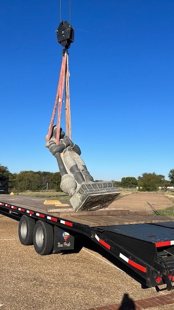 Hanuman-ji arriving on a flatbed truck